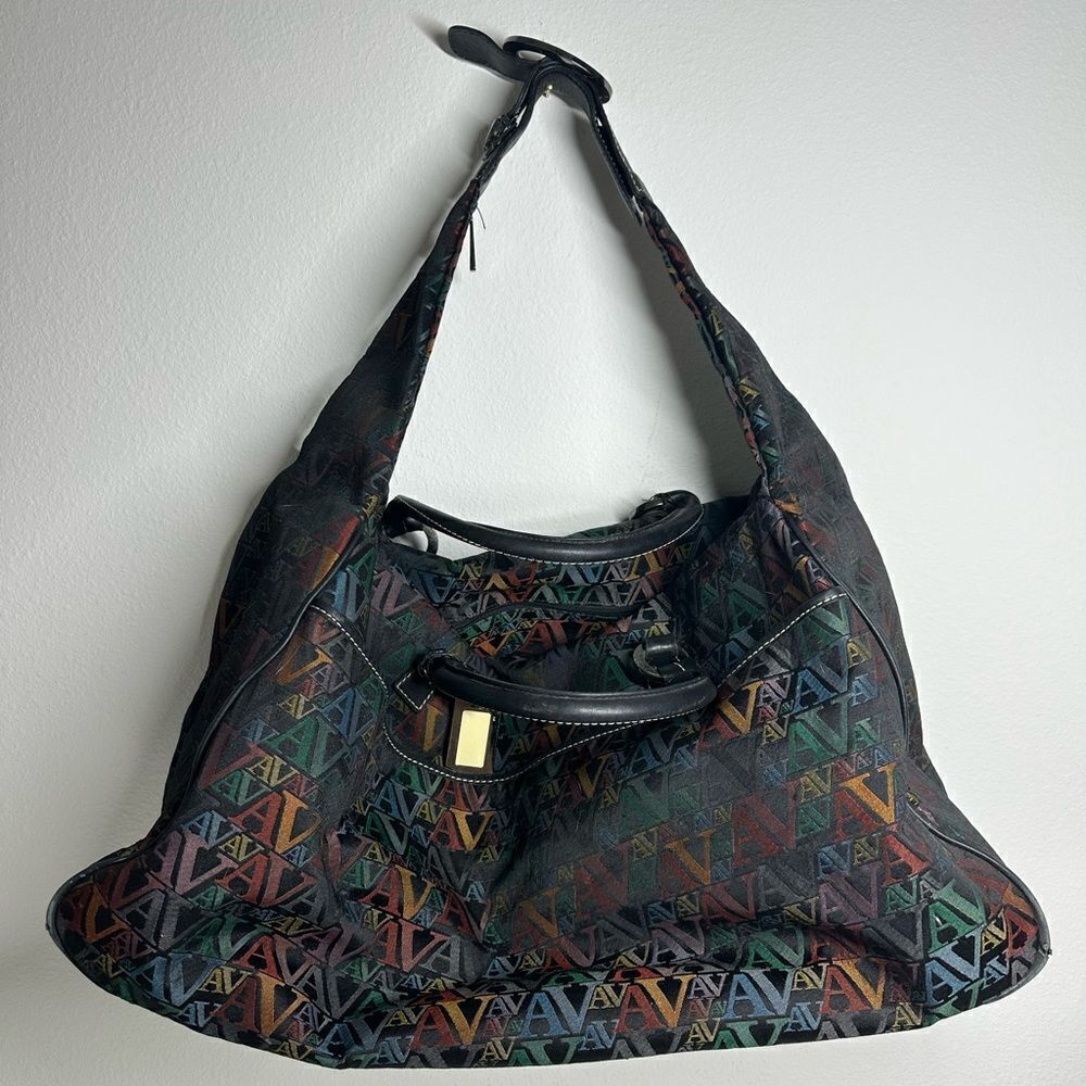 Rare Vintage Adrienne Vittadini Weekender Big  Duffel Bag Monogram Canvas